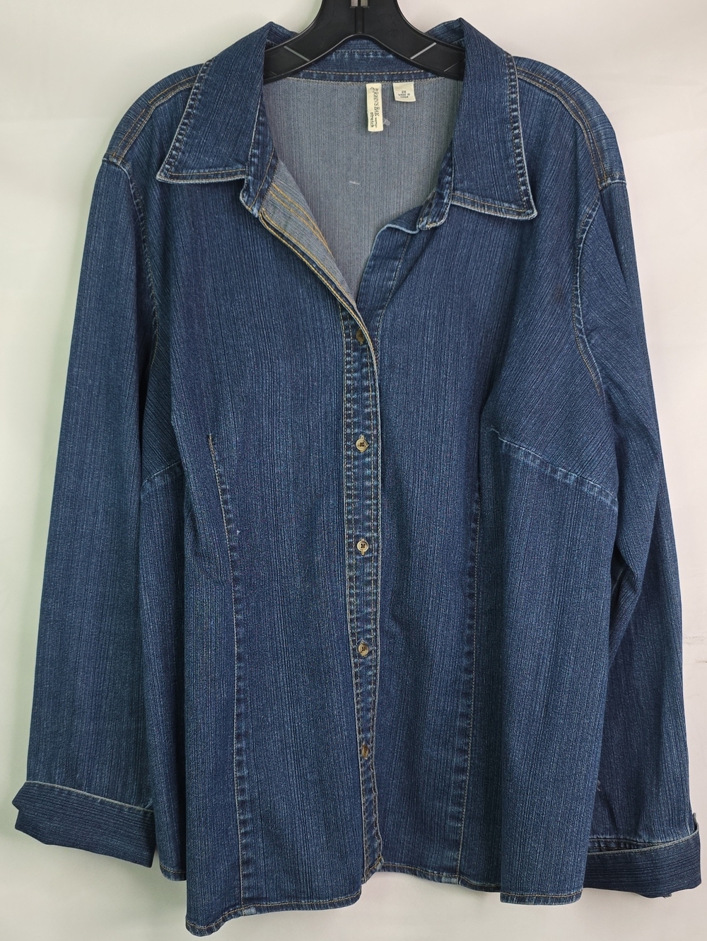 St. John's Bay Plus Size 2x Dark Blue Denim Button-Front Shirt Top Blouse